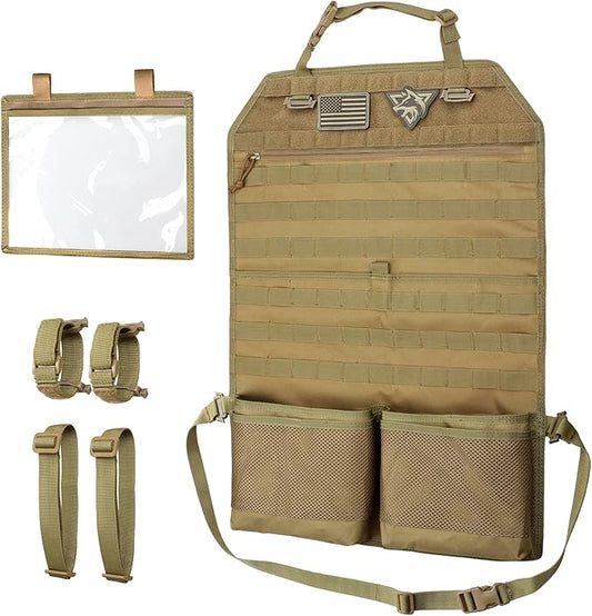 WYNEX Car Seat Organizer, Molle Backseat Cover Organizer Protector with Sling Rack, Visual Pocket and Patch, Universal Vehicle Fits for F150, Jeeps, Pickups & Trucks for Road Trips