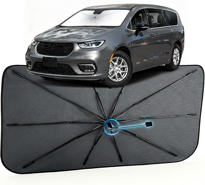Car Windshield Sun Shade for Chrysler Pacifica 2017-2026 –[Reflective Coated Fabric] Sunshade Umbrella for Front Window, Car Shades Sun Visor Keep Car Cool and Protects Interior, 1:1 Exact Fit