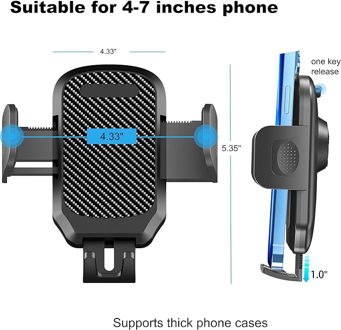 Quyee Phone Holder Car, Rear View Mirror Phone Holder - Aluminum Alloy Mount Multi-Angle Adjustment Rotatable and Retractable Compatible with All 4-7 Inch iPhone and Android Cell Phones
