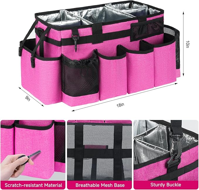 Cleaning Caddy Bag, Extra Large Cleaning Supplies Organizer for Housekeepers, Housekeeping Caddy with Handle and Detachable Padded Cushion, Pink