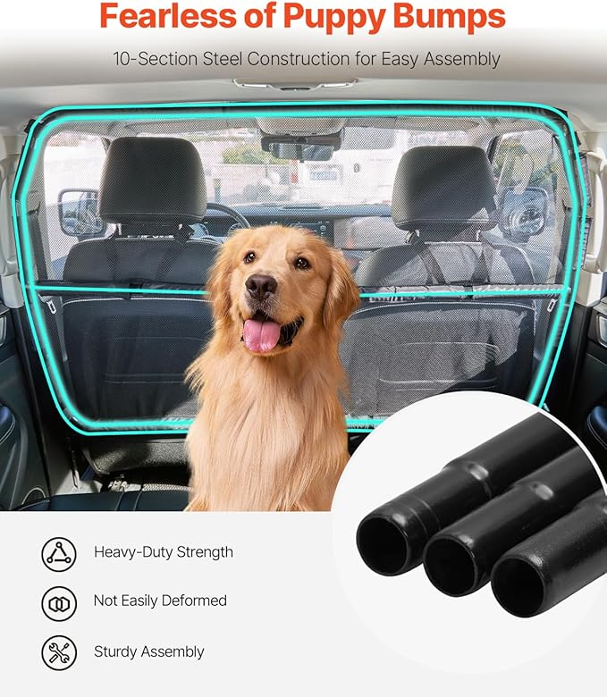 VEVOR Dog Car Barrier, 50" Wide Car Divider for Front Seats Installation, Vehicle Pet Barrier with See Through Net Mesh, Universal-Fit Dog Car Barrier for Mid-Sized Sedans, Trucks, and SUVs, Black
