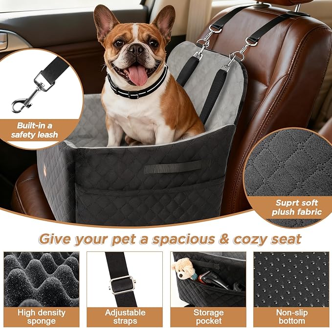 Dog Car Seats for Small/Medium Dogs, Puppy Car Seat with Thick Cushion, Detachable Washable Dog Carseat with Storage Pockets for Dogs Up to 35lbs (Grey)