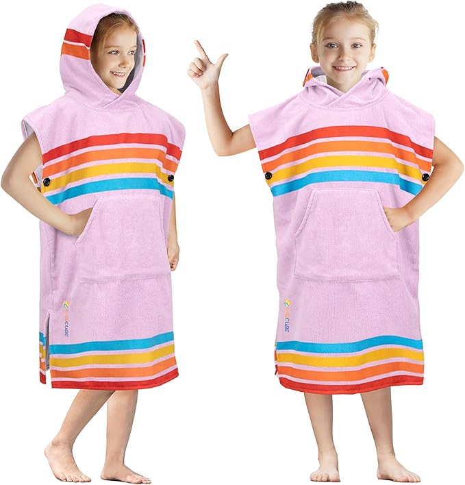 SUN CUBE Kids Changing Robe Surf Poncho, Kids Beach Towels for Teens, Microfiber Hooded Wearable Swim Towel Boys Girls Teenagers