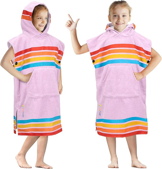 SUN CUBE Kids Changing Robe Surf Poncho, Kids Beach Towels for Teens, Microfiber Hooded Wearable Swim Towel Boys Girls Teenagers