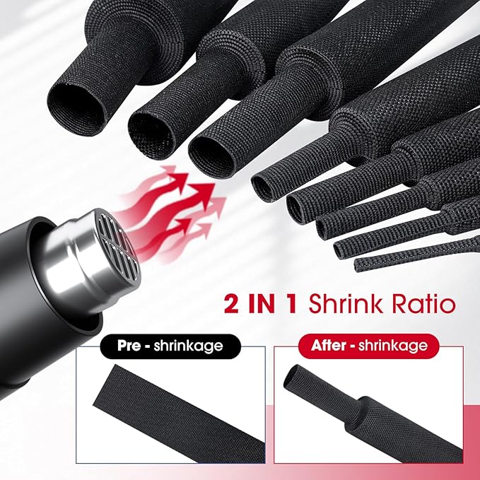 2 to 1 Heat Shrink Braided Sleeving 3/4" - 24 feet Pliable Shrinkable Fabric Sleeve for Protection Cable/Wire/Irregular Shape Hose