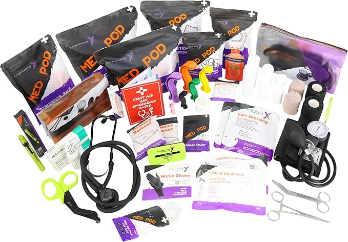 Lightning X Products Lightning X Mid-Sized First Responder EMT Bag | LXMB25 Fully Stocked w/ 240+ Aid, EMS & Trauma Supplies - Blue