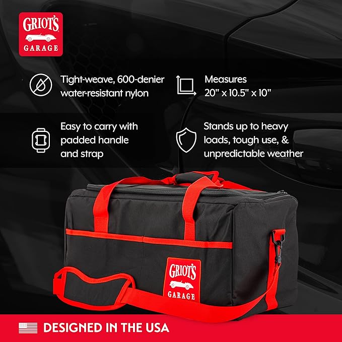 Griot's Garage Detailers Bag, Car Detailing Organizer, Caddy Tote for Storing Auto Care Products, Water-Resistant, 20" L X 10 1/2" W X 10" H, 92221