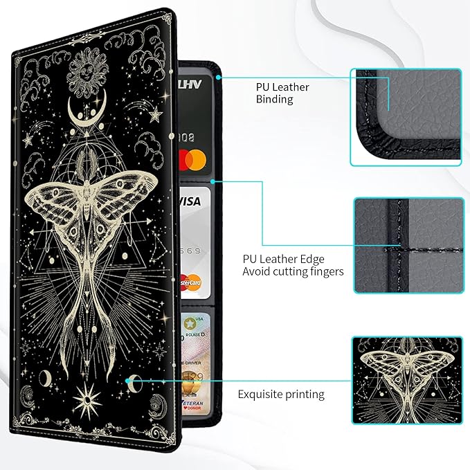 Car Registration and Insurance Card Holder, Premium PU Leather Vehicle Wallet Cover for Glove Box Car Organizer Drivers License/Cards/ID Essentials Document Holder, Witch Moth Moon Phase