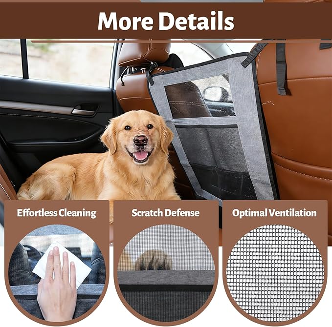 Dog Barrier for SUV, Car Net for Dogs with Adjusting Rope and Hook, Sturdy Mesh Backseat Car Divider for Small and Medium-Sized Dogs (Gray)