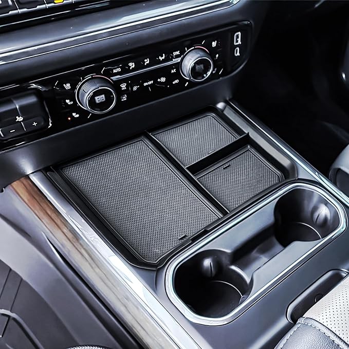 TACOBRO Front Center Console Organizer Tray Compatible with 2024-2025 2026 Chevy Silverado 2500HD/3500HD - Durable ABS Plastic with Rubber Pads - Silverado 2500HD/3500HD Storage Accessories