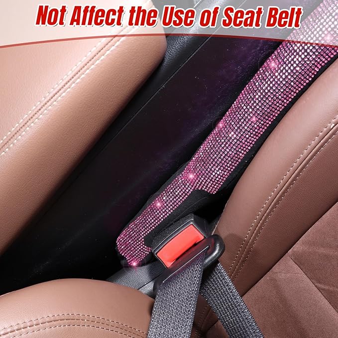Briwill Bling Pink Car Seat Gap Filler - 2 Pack Crystal Rhinestone Diamond Bling Girl Car Accessories, Seat Gap Blocker Universal fit for Trucks, SUVs, Cute Car Accessories Interior Decor, (Pink)