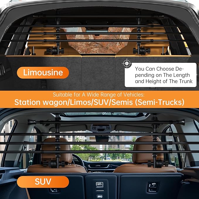 Pet Barrier for Car, Car Safety Gate Dog Barrier, Universal Pet Partition, Trunk Guard for Dogs, Adjustable 12-20 x 31-47inch, No Reassembly, Pet Divider for Active Pet, Protects Car Interior