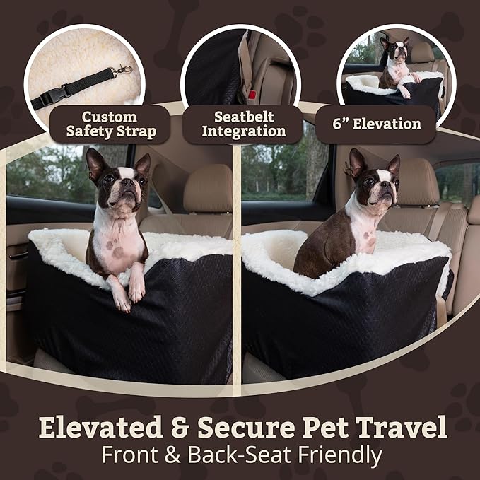 Snoozer Dog Car Seat: Lookout I Dog Booster Car Seat for Pets up to 18lbs, Helps Alleviate Travel Sickness & Fear for Dogs, Removable Washable Cover – Black Diamond, Size Small