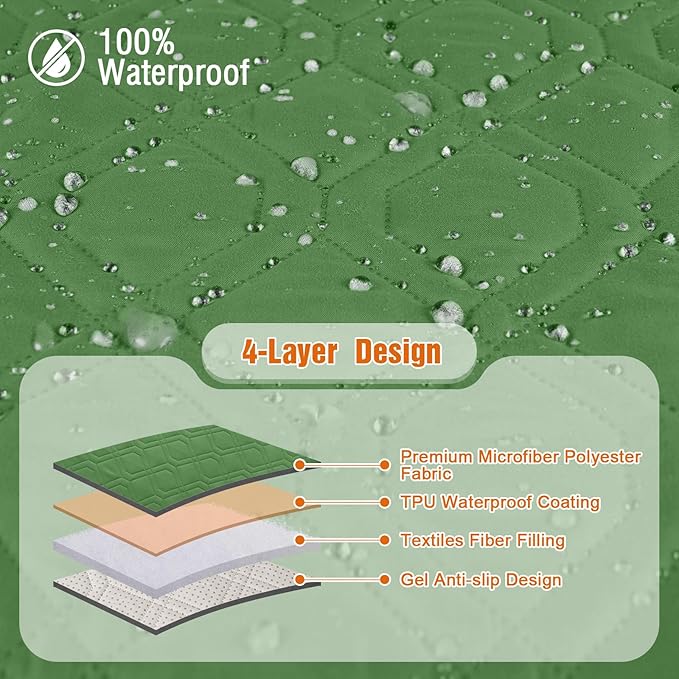 VANSOFY 100% Waterproof Recliner Chair Covers, Recliner Cover Non-Slip Dog Chair Cover Furniture Protector Washable Slipcover with Pocket, Elastic Straps for Pets, Dogs(Vine Green, 30")