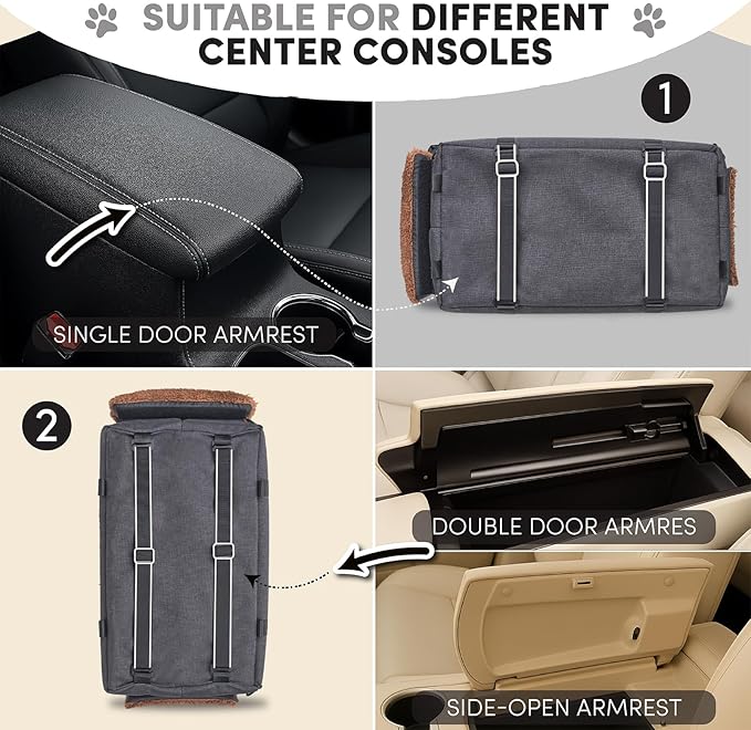 BurgeonNest Center Console Small Dog Car Seat - Portable Pet Cat Puppy Booster Armrest Carseat Up to 11lbs, Anti-Collapse Comfort Car Travel with Washable Fluffy Cushion and Pillow, Brown