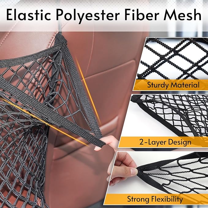 rabbitgoo Dog Car Net Barrier for SUVs, Pet Barrier with Metal Hooks & Stretchable Mesh, Car Divider & Storage Bag, Easy to Install, Drive Safely with Children & Pets, 11.7"×11.7"