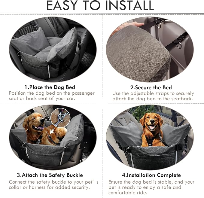 Dog Car Seat for Small/Medium Dogs Under 40 lbs - Elevated Pet Seat with Safety Belt, Non-Slip Base, and Storage Pockets for Car Travel Gray