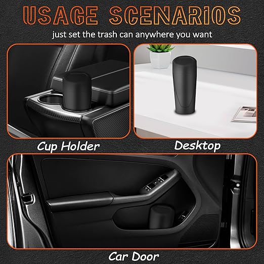 Car Trash Can with Lid-2Pack, Leakproof Garbage Can with 80 Attached Trash Bags, Mini Essential Car Accessories for Interior for Car, Home, Office（Black）