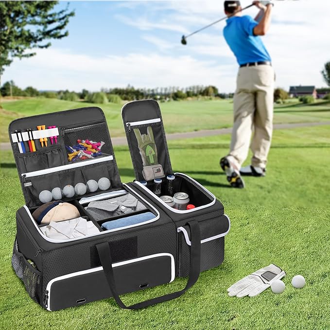 DSLEAF 2 Layer Golf Trunk Organizer with Bottom Shoe Space, Golf Car Locker for Men & Women, Holds 2-3 Shoes, Balls, Tees, Cap, Gloves and Clothes (Patenting Design)