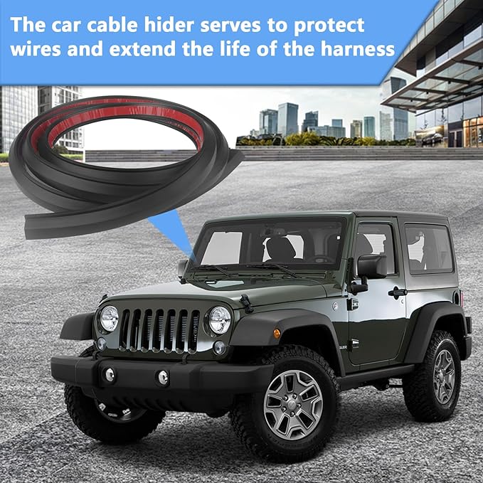 2PCS Universal Windshield Wire Hider 6.56 Ft Automotive Vehicle Wire Hider Cable Fits for 4 Runner Car Roof Rack Light SUV, ORV, Trucks- Total 13.12ft