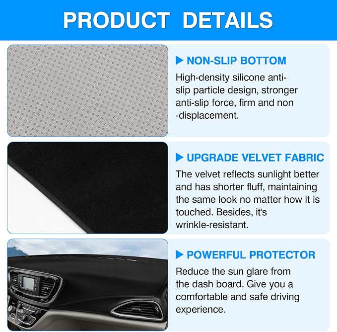 Autorder Dashboard Cover Mat for 2017-2025 2026 Chrsyler Pacifica Minivan Accessories Dash Cover Upgrade Velvet Dash Mat Sunshade Glare UV Rays Protector