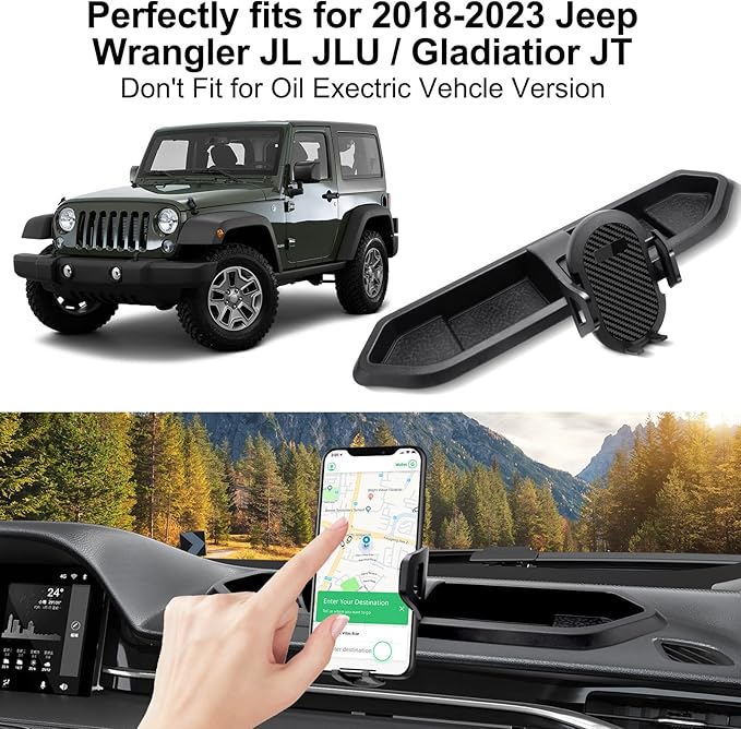 Upgraded Phone Mount for 2018 2019 2020 2021 2022 2023 Jeep Wrangler JL JLU & Gladiator JT, Multi-Mount Phone Holder Dash Tray System Kit with Extension Arm Metal Rod Don't for Oil-Electric 4xe
