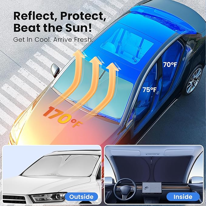 Windshield Sunshade for Toyota Camry 2018-2024 LE/XLE/SE/XSE/Hybrid - No-Light-Pass Technology, Mirror Cut-Out, Blocks 99% UV Rays, Fade-Resistant, Easy-Fold Camry Windshield Sun Shade
