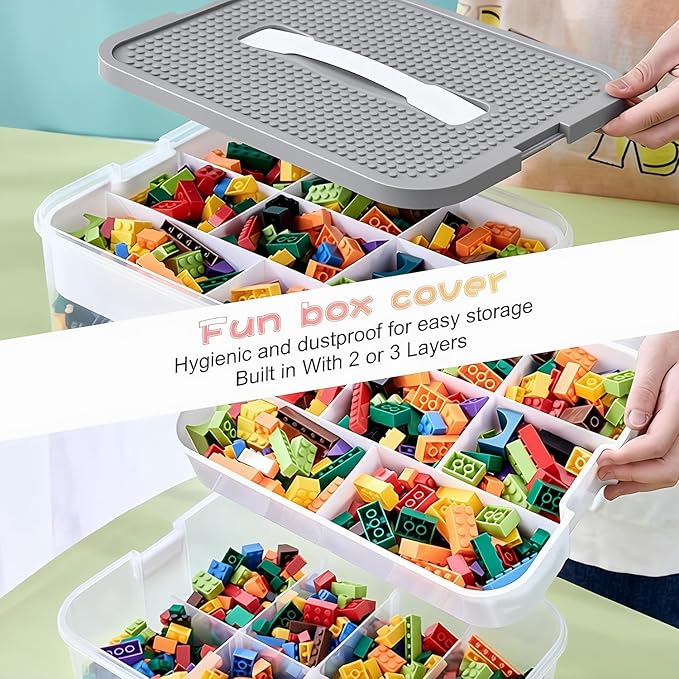 Toys Organizer Storage Case for Lego Box Kids Toy Stackable Building Blocks with Lids Bins Adjustable Lego Storage Containers Plastic Toy Box Grey 1 Layer