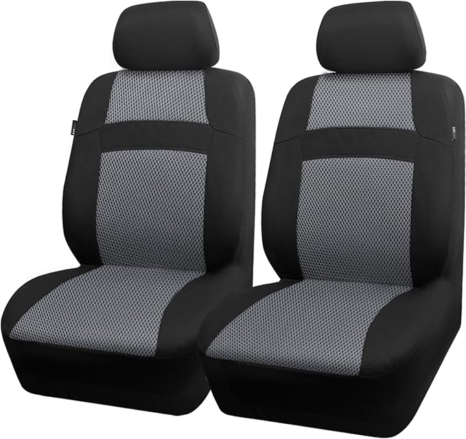 CAR PASS Air Mesh Car Seat Covers Front Seats Only, Universal Seat Covers for Car Fit SUV,Vans,Sedan,Trucks, Breathable Automotive Interior Seat Covers Airbag Compatible (Black Charcoal Gray)