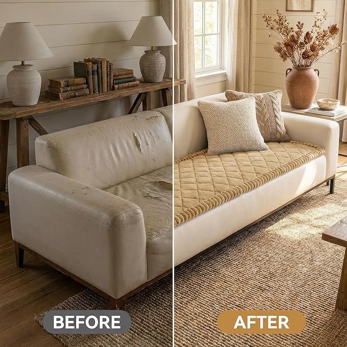 Smiry Fuzzy Couch Cover for Dogs, Non Slip Washable Pet Sofa Cover, Scratch Proof Hair Resistant Plush Sofa Slipcover, Pet Friendly Couch Cushion Protector for Cat, Camel, 27.6" x 47"