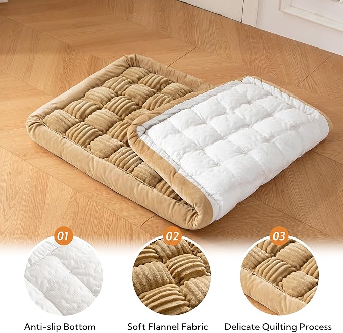 Soulbond Dog Bed for Car Back Seat Soft Plush Backseat Pet Bed Mat Non-Slip Travel Pet Mat, Fuzzy Plaid Dog Seat Cover, Fit for Backseat Extenders and Trucks SUVs (Light Brown, 54" x 24.8")