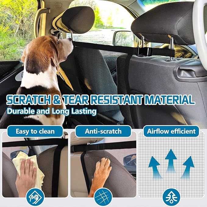 Dog Car Barrier Net,Adjustable Mesh Fence with Ropes & Hooks One-Piece Design Universal for Cars, SUVs, Pickups, Trucks and Vans (21x21 Inches)