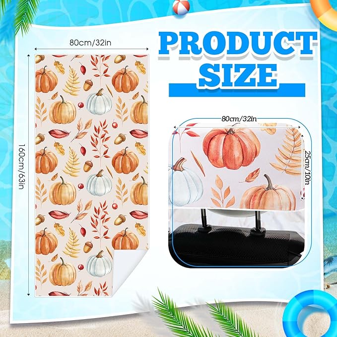 Hahafelt 2 Pack Car Seat Towel Covers with Storage Bag 63 x 32 Inch Athletic Running Towel Seat Sweat Washable Non Slip Cover Gift for Car Outdoor Sport Activities (Pumpkin Pine Cones)