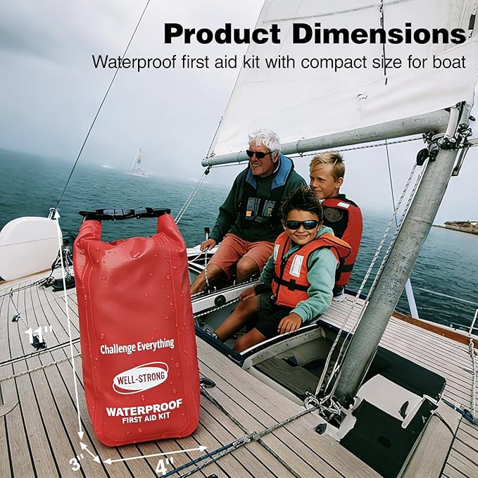 Waterproof First Aid Kit Roll Top Boat Emergency Kit with Waterproof Contents for Fishing Kayaking Boating Swimming Camping Rafting Beach Red
