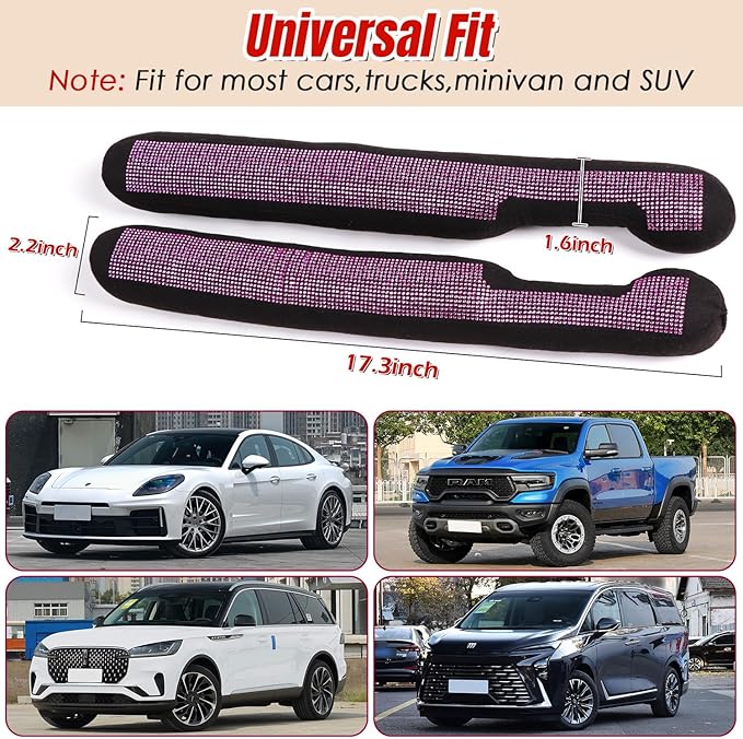 Briwill Bling Pink Car Seat Gap Filler - 2 Pack Crystal Rhinestone Diamond Bling Girl Car Accessories, Seat Gap Blocker Universal fit for Trucks, SUVs, Cute Car Accessories Interior Decor, (Pink)