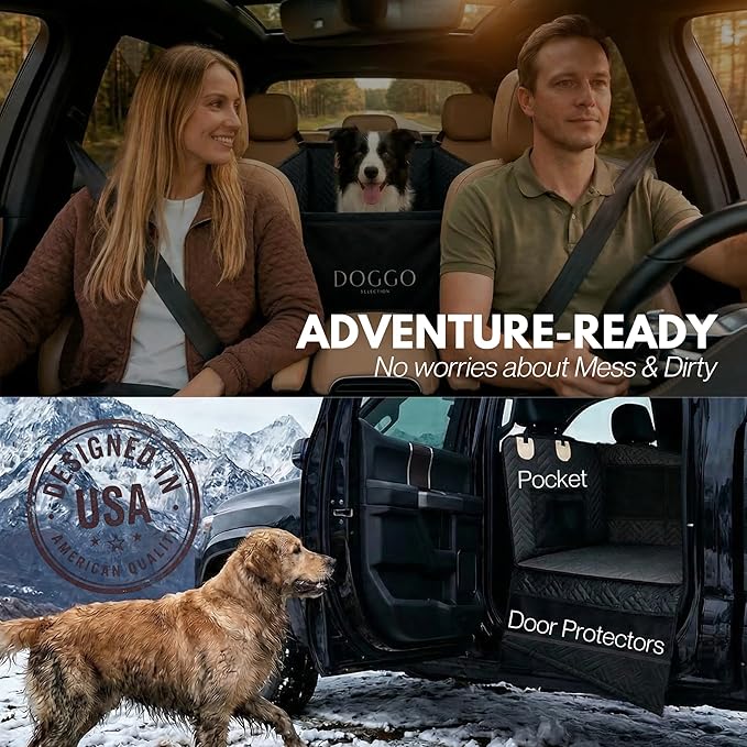 Dog Car Seat Cover with Hard Bottom – Back Seat Extender for Small & Medium Dogs, Waterproof & Non-Slip Hammock, Reinforced & Stable Design with Storage Pockets for Cars, SUVs & Trucks (Black)