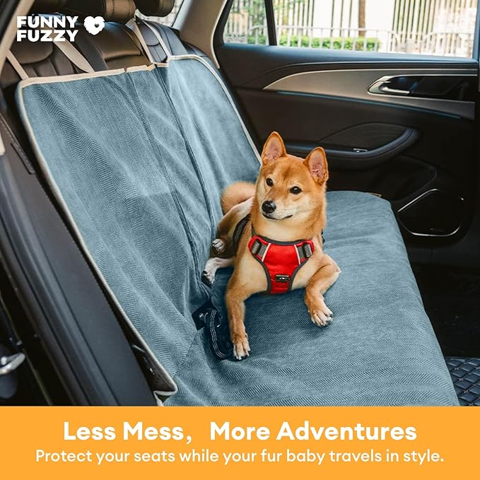 FUNNY FUZZY Dog Car Seat Cover for Back Seat, Back Seat Pet Cover for Dogs Waterproof, Scratchproof Dog Backseat Cover, Non-Slip Bench Car Seat Protector, Universal Fit Most Cars, SUVs, Trucks, Blue