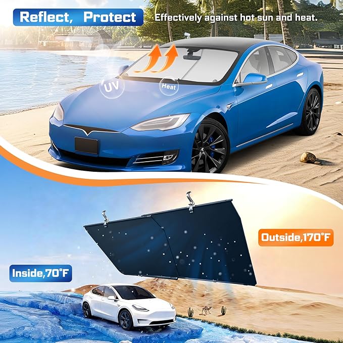 2026 Retractable Windshield Sun Shade Automatic Car Sunshade for Windshield, UV & Heat Protection, Keep Cool and Protect Interior, Adjustable Universal Fit for Car Trucks SUVs (Not for Large Trucks)