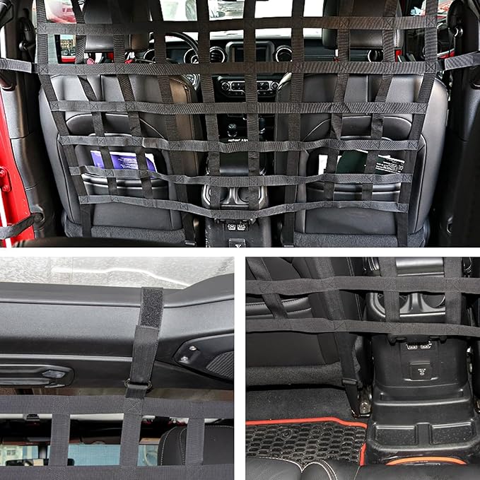 Dog Car Barrier Rear Seat Divider Net for Jeep, Mesh Cargo Pet Net for 2007-2020 Jeep Wrangler JK JKU JL JLU