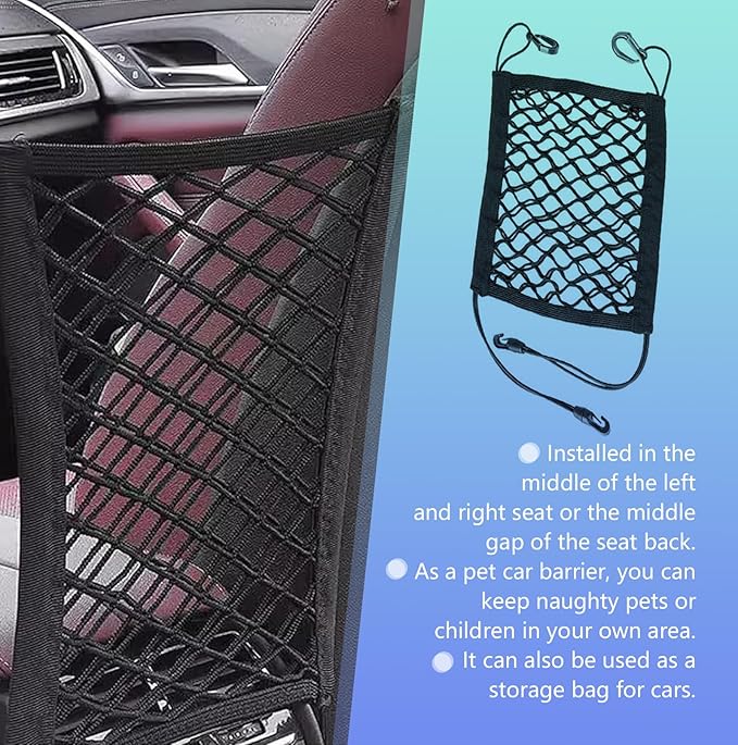 Dog Car Net Barrier, Front/Rear Seats Pet Isolation Net, Flexible Anti-scratch Dog Isolation Barrier, Universal Organizes Essentials for Car, SUV, Truck (Black)