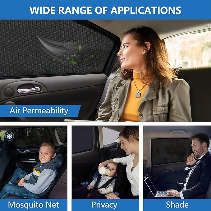Car Window Sun Shade Cover -2 Pack Breathable Mesh Rear Side Window Shade Sunshade UV Protection for Baby Kids Pet Size M, Mosquito Net Curtain Fit for Most(95%) of Cars, Cover Full Window