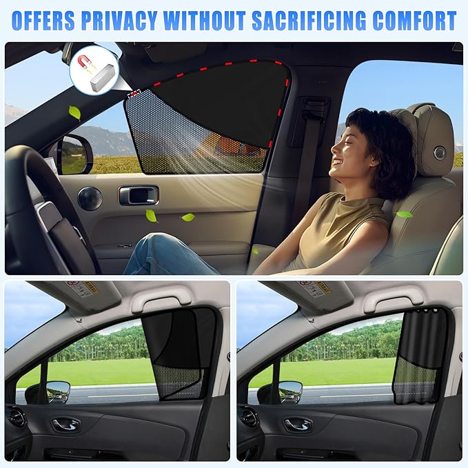 ZATOOTO Car Window Shades Front Window Sun Shade Half Blackout & Half See-Through Car Window Cover for Driver Side Privacy and Visible in One Magnetic Universal for Most Cars for Camp, Travel, Nap