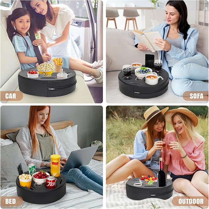 INNO STAGE Couch Cup Holder Pillow-Sofa Cup Holder | Couch Caddy Drinks Cupholder Tray for Bed, Rv, Tv, Car, Man Cave, Backseat for Remote, Snacks (PU Black, 13.7 x 13.7 inch)