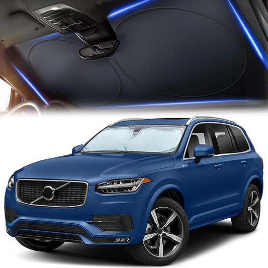 Car Sun Shade Windshield - 240T Reflective Polyester Sunshade, Medium Plus (64" x 33.5"), Blocks 99% UV Rays and Heat, Keeps Car Interior Cool, Foldable with Storage Bag, Compatible with Cars and SUVs