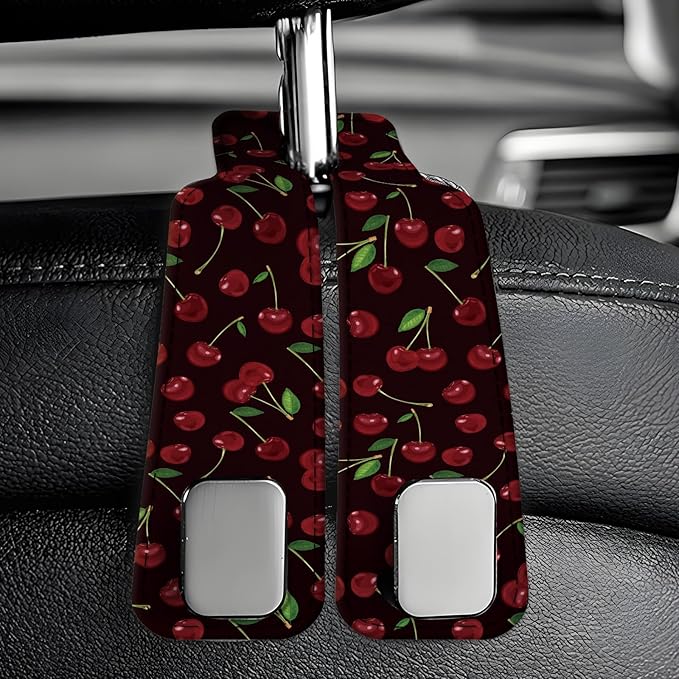 Car Seat Back Storage Headrest Hook, Premium Leather Double Metal Hook, Hanger Storage Organizer for Purse Cloth Bag, Car Interior Accessories Black Red Cherry