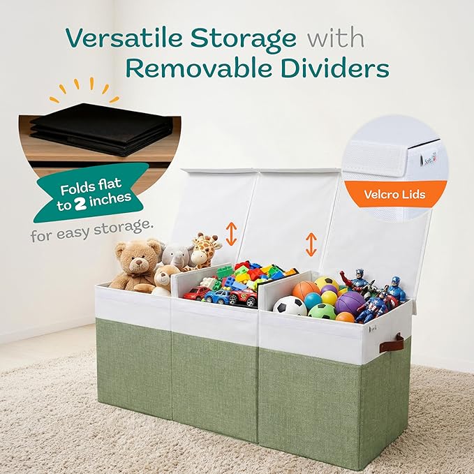 Extra Large Toy Storage Organizer with Lid - Sturdy, Collapsible Toy Chest Storage Box Design - Toys Bin with Dividers for Kids, Nursery, Bedroom, Playroom 37"x16"x14"