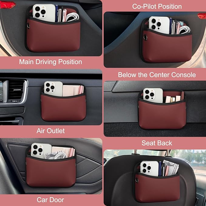 Accmor Universal Car Side Pocket Organizer, PU Leather Pouch for Car Seat, Door, Window, Console, Cards Trash Cell Phone Sunglasses Holder, Car Accessories, Red