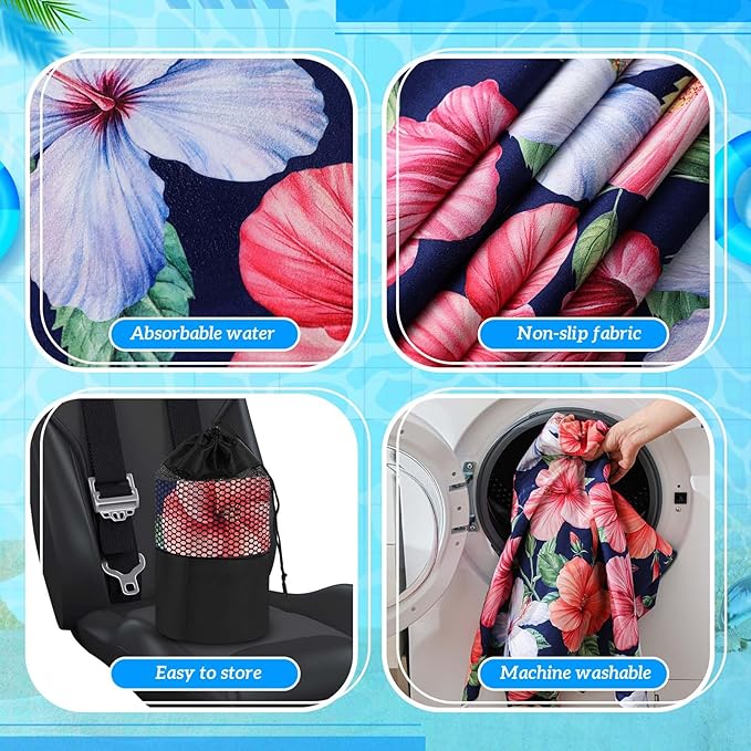 Hahafelt 1 Pack Car Seat Towel Covers with Storage Bag 63 x 32 Inch Athletic Running Towel Seat Sweat Washable Non Slip Cover Gift for Car Outdoor Sport Activities (Summer Flower Hibiscus)