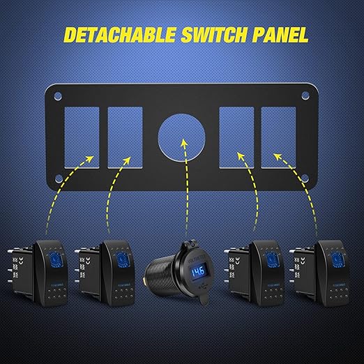 Nilight 4 Gang Rocker Switch Panel with QC3.0 Dual USB Charger Voltmeter Waterproof and Night Glow Stickers 12V-24V DC for Cars Trucks Boats RV