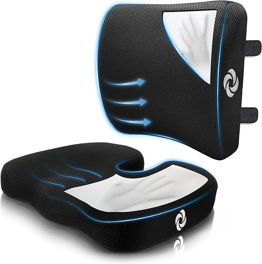 Samsonite Ergonomic Seat Cushion and Lumbar Support Cushion Combo, Memory Foam Office Chair for Back Support, Car Seat and Wheelchair Ergonomic Pillow, Premium Home and Office Desk Accessories